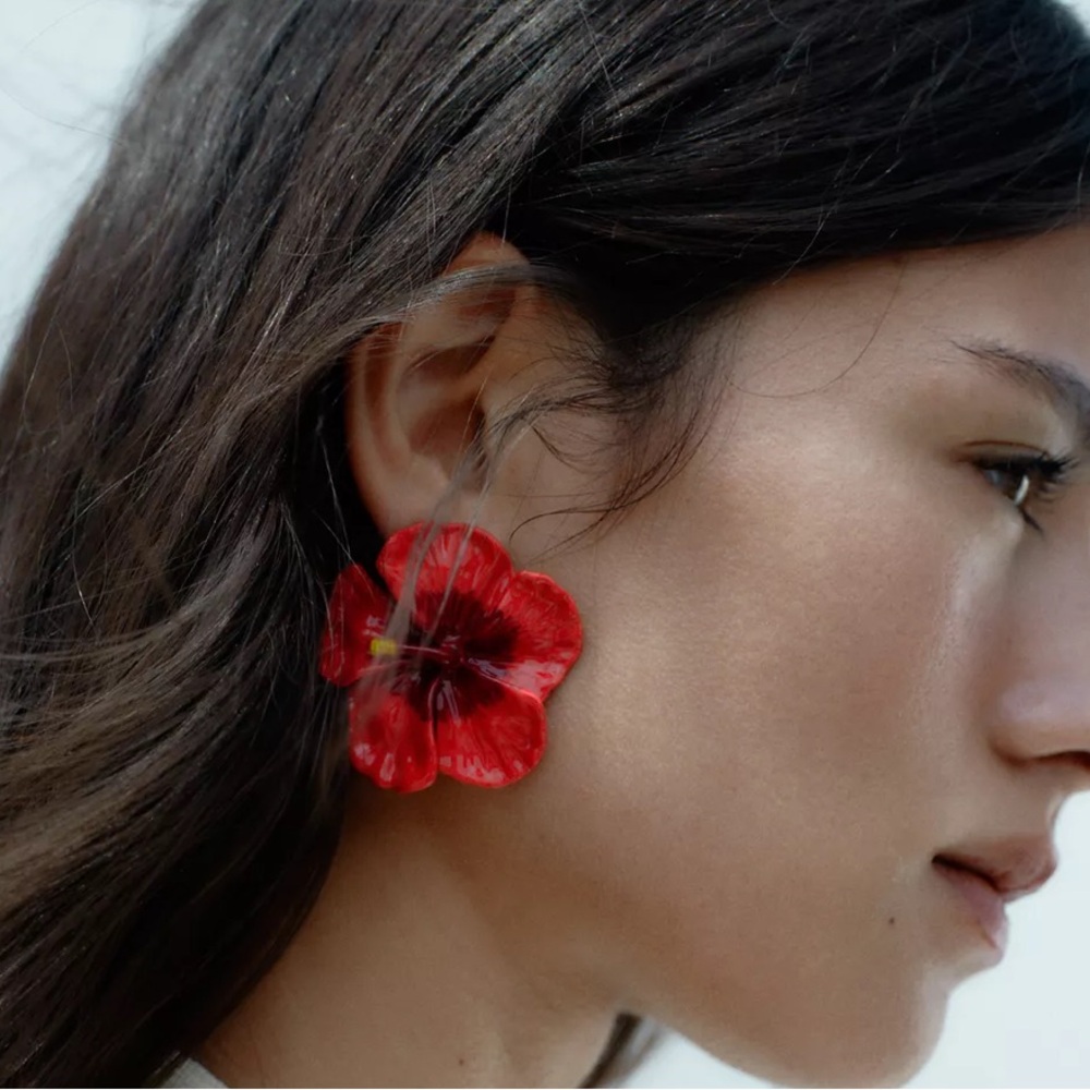 Zara Red Floral Statement Earrings